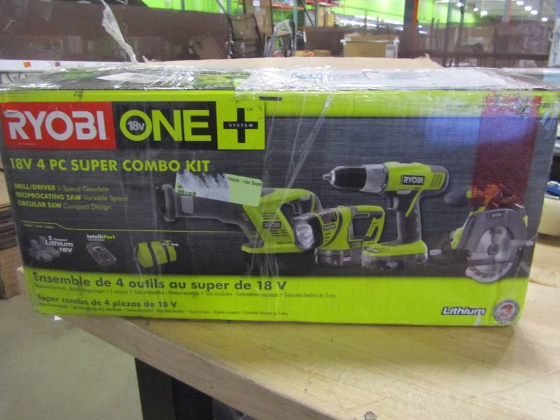 lot 54 image: Ryobi ONE 18-Volt Lithium-Ion Super Combo Kit (4-Piece)