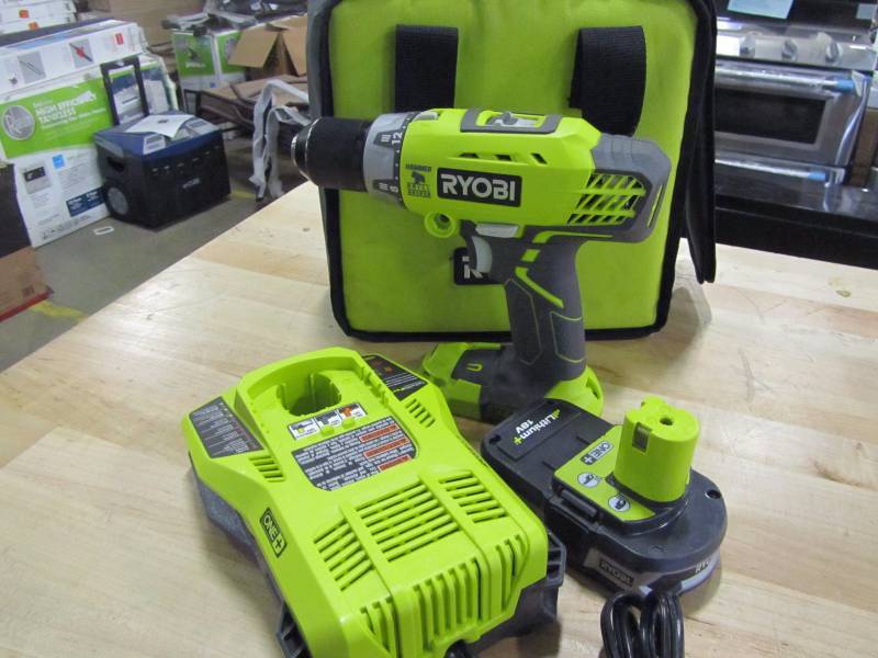 lot 59 image: Ryobi ONE 18-Volt Lithium-Ion Compact DrillDriver Kit