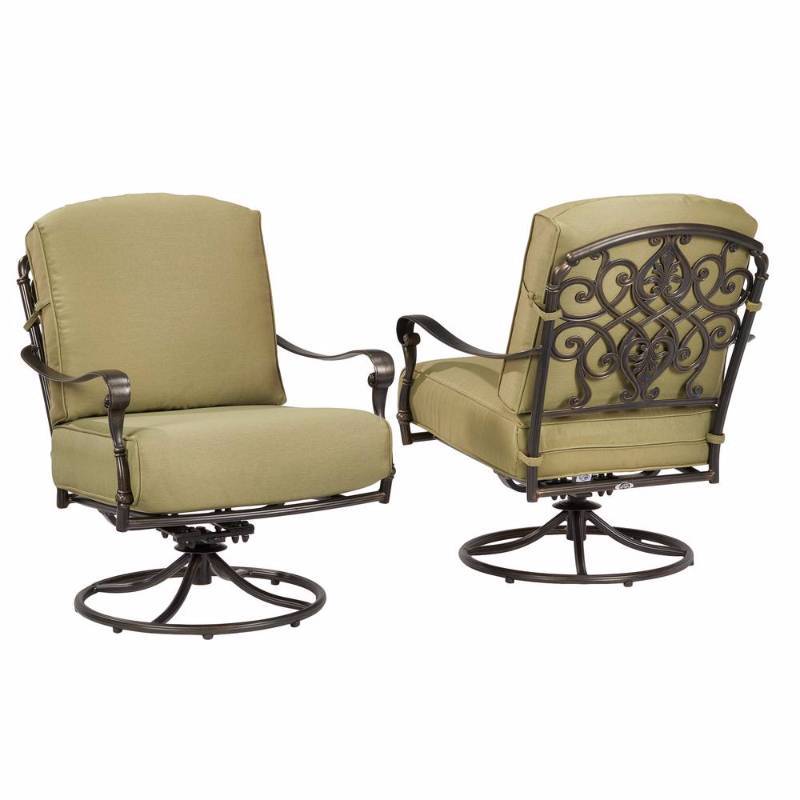 lot 39 image: (2) Hampton Bay Edington Swivel Rocker Patio Lounge Chair with Celery Cushion