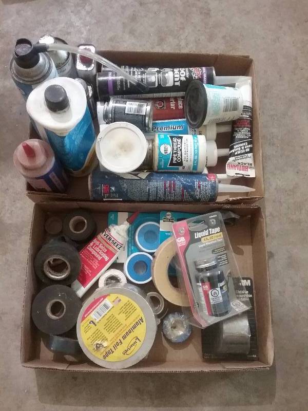 lot 59 image: Misc Tape, Plumber Putty, Glue,Chalk Powder, etc