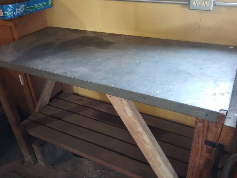 lot 110 image: Workbench with Stainless Top, 38x56x25