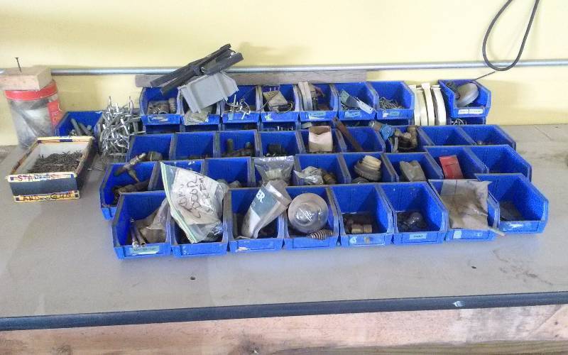 lot 21 image: Lot - Bins with Misc Bolts, Nails, Connectors, etc