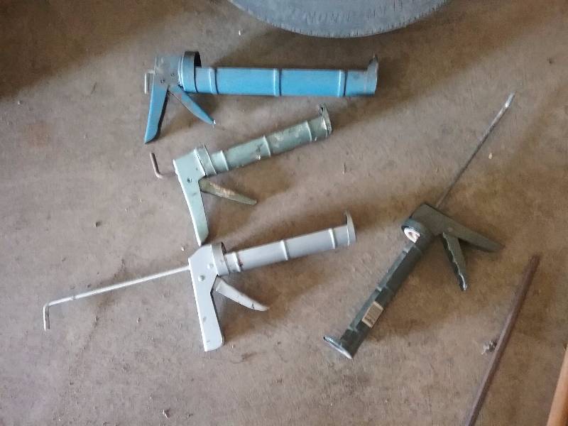 lot 225 image: Lot - Caulking Guns, 5 Gallon Paint Mixer, etc