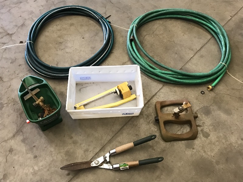 lot 28 image: Lot Of (2) Garden Hoses, Sprinkler...