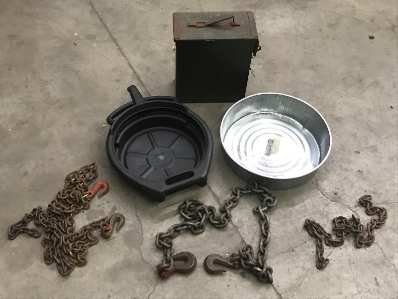 lot 39 image: Lot Of (2) Oil Pans, (3) Log Chain...