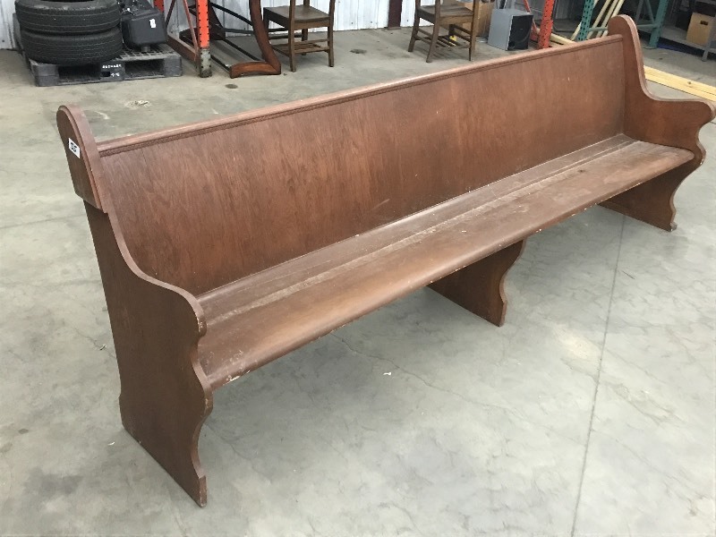 lot 55 image: Vintage Wooden Church Pew, 112 Len...