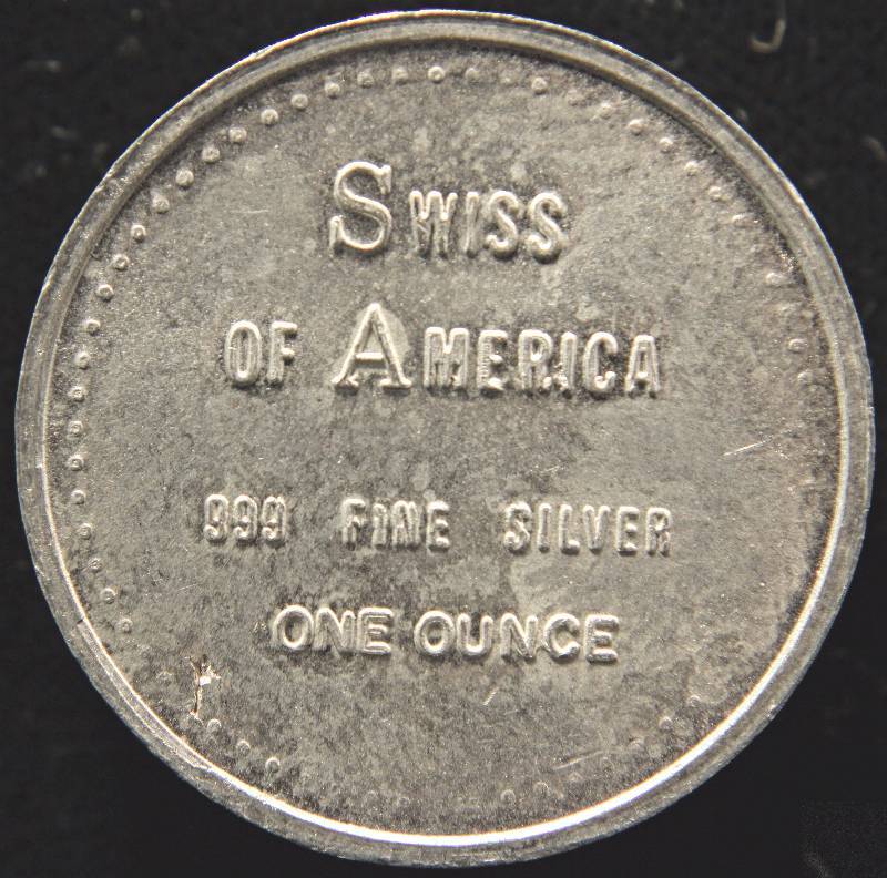 1 TROY OZ. .999 FINE SILVER ROUND SWISS OF AMERICA