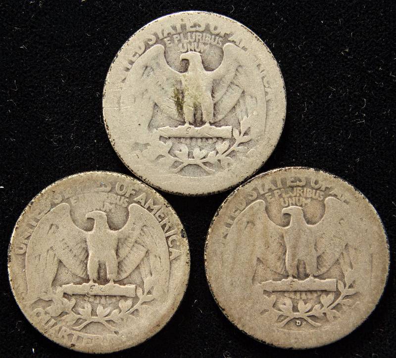 GROUP OF 3 SILVER WASHINGTON QUARTERS 1936-D, 1939, &1940