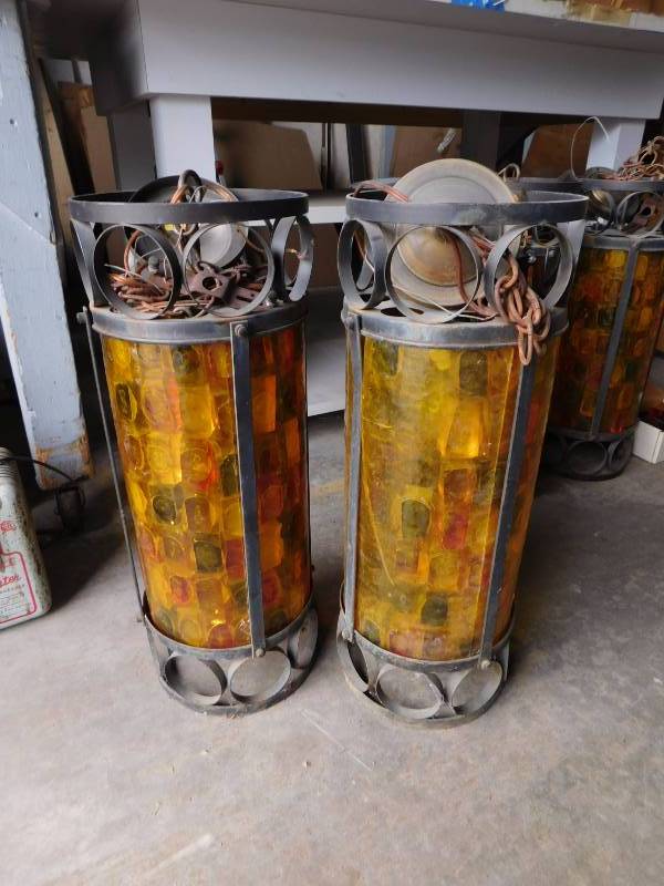 1970s Style Multicolored Light Fixtures with Extra Colored Glass (Qty. 4)