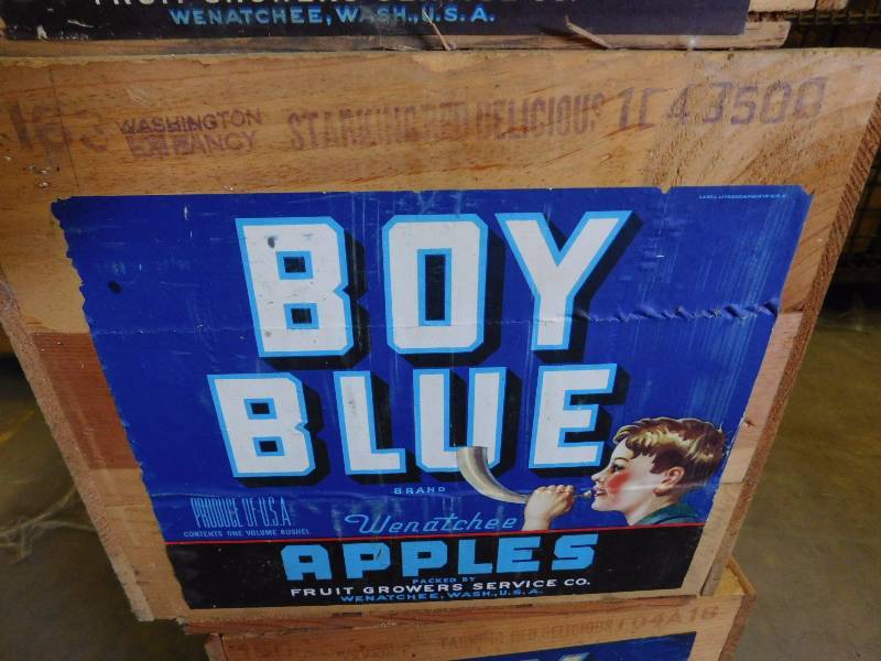 Vintage Blue Boy Wooden Apple Crates (Qty. 4)