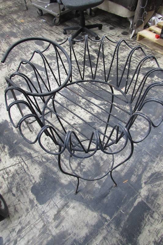 lot 563 image: OUTDOOR PLANTER STANDS, ONE BASKET TYPE, ONE METAL ROD