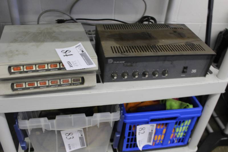 lot 84 image: Lot of (3) Electronics Includes 2) Surge Protectors AND 1) Dukane 35W Mixer PA Amp