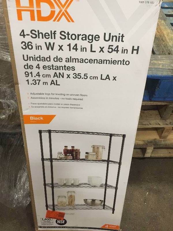 lot 14 image: HDX 4 Shelf 54 in H x 36 in. W x 14 in. D Wire Unit in Black open box never used