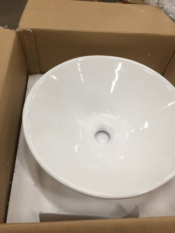 lot 38 image: KRAUS Elavo Round Ceramic Vessel Bathroom Sink in White Model#  KCV-143 open box never used