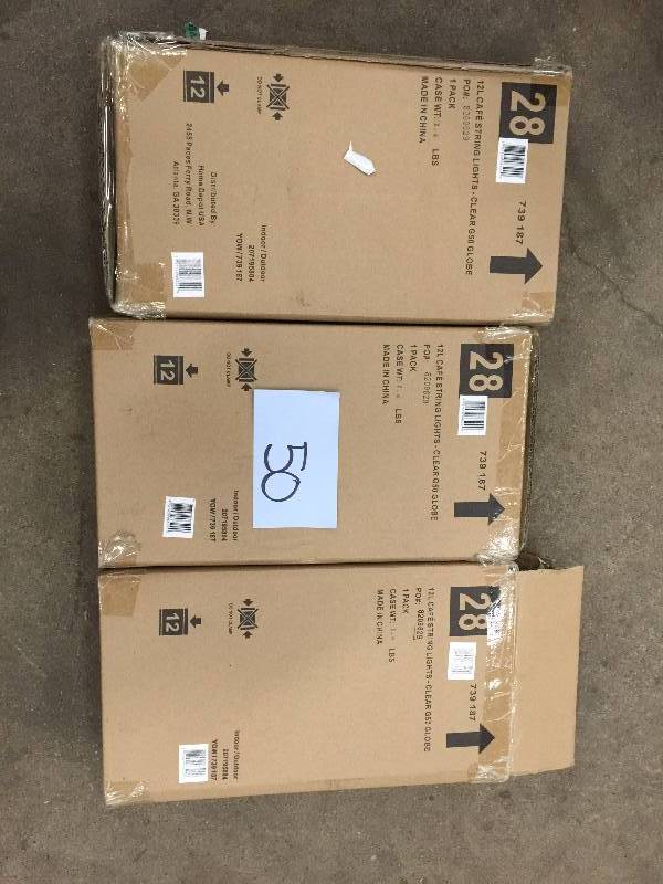 lot 50 image: Lot of 2  Hampton Bay 12-Light Large Cafe Clear String Lights open box never used
