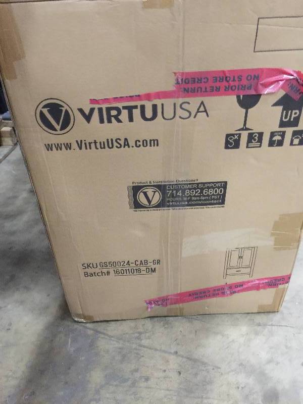 lot 51 image: Virtu USA Caroline Avenue 24 in. W x 22 in. D Single Vanity in Gray with Marble Vanity Top in White with White Basin open box never used
