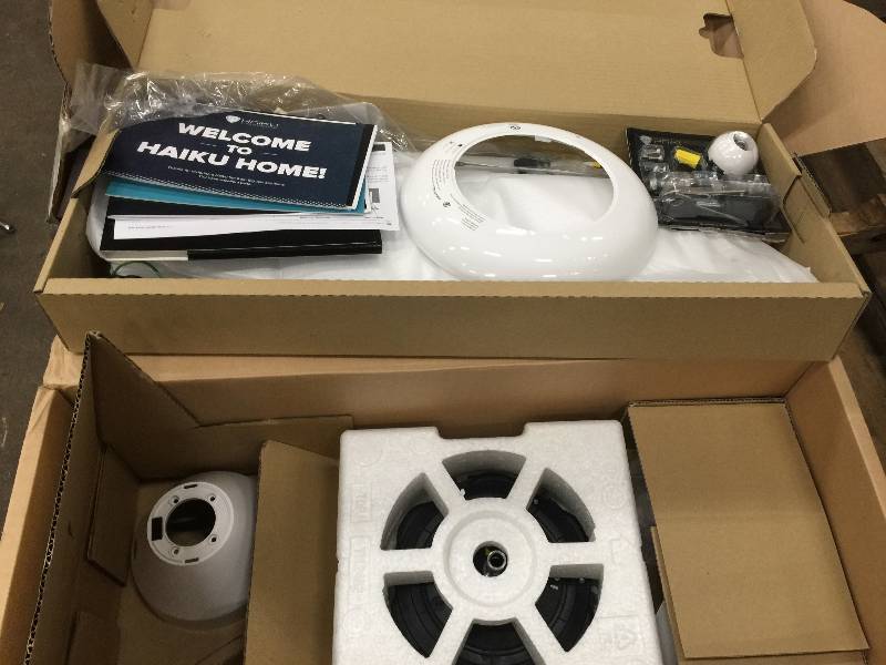 lot 54 image: Haiku Home 52 in. IndoorOutdoor White Smart Ceiling Fan with LED Light retail $ 600 open box