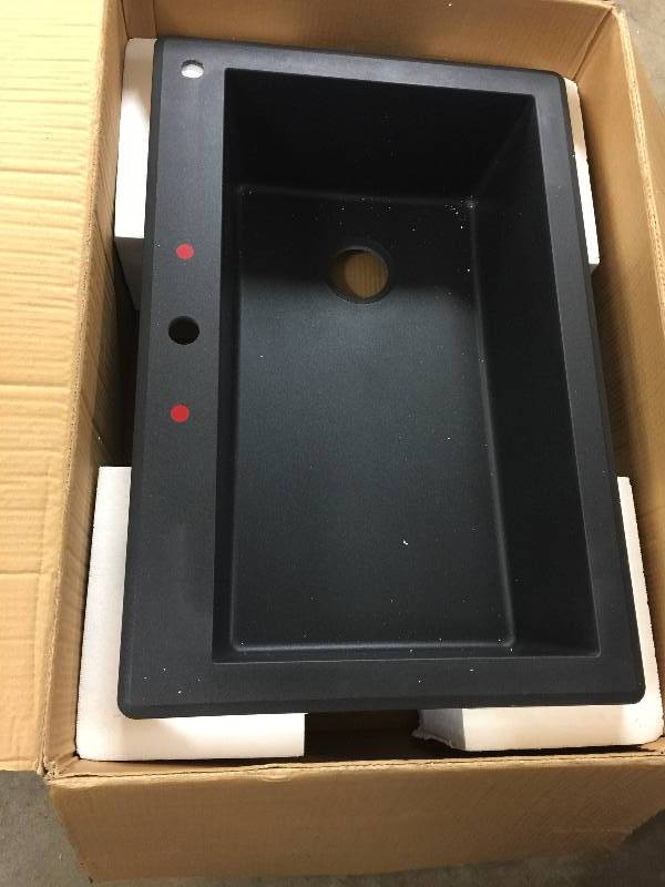 lot 58 image: Swan Drop-in Granite 33 in. 1-Hole Single Basin Kitchen Sink in Nero open box never used
