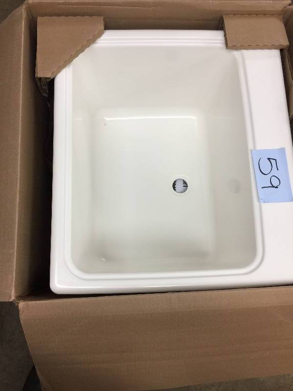 lot 59 image: Swan 25 in. x 22 in. x 13-916 in. Solid Surface Utility Sink open box never used