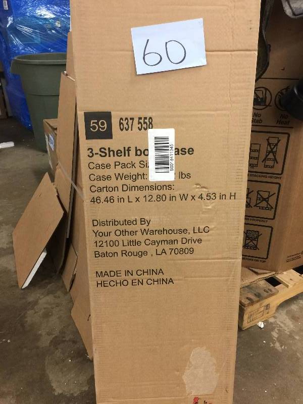 lot 60 image: Hampton Bay 3-Shelf Standard Bookcase in Black open box never used