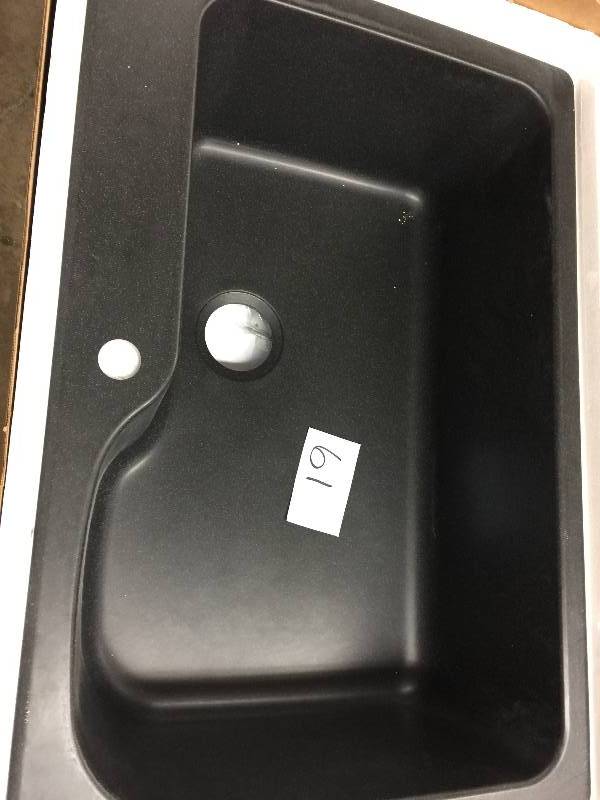 lot 61 image: Swan Dual Mount Composite 33 in. 1-Hole Single Basin Kitchen Sink in Black Galaxy  open box never used