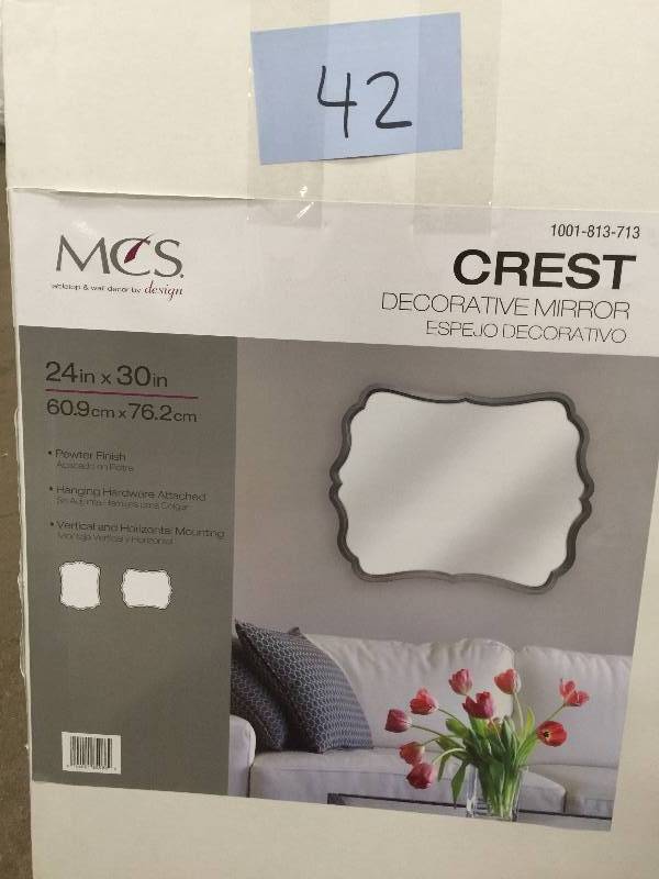 lot 42 image: MCS Crest 30 in. H x 24 in. W Framed Mirror in Pewter New