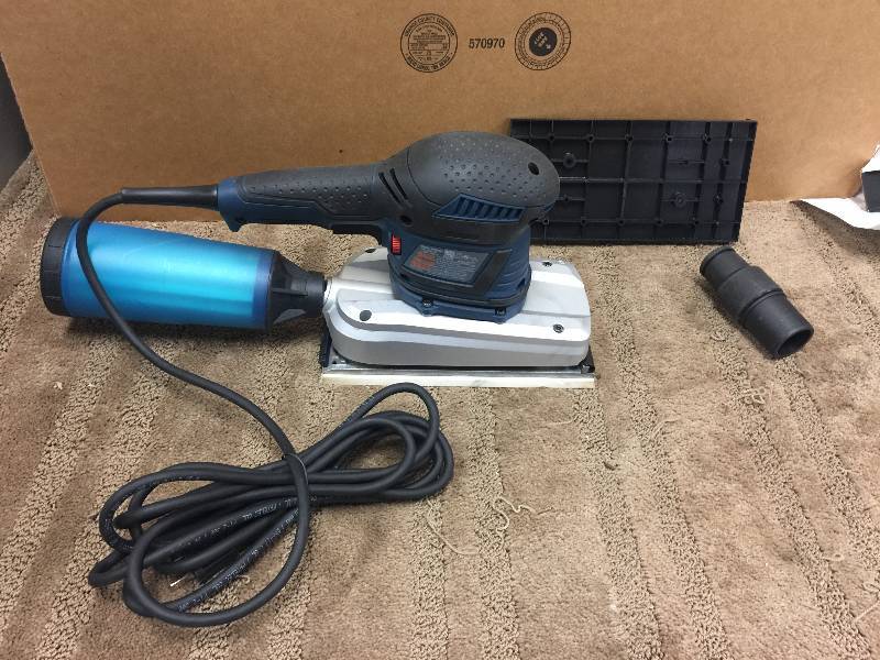 lot 69 image: Bosch 3.4 Amp Corded 12 in. Sheet 4.5 in. Orbital Sander Kit with Vibration Control in like New conditions