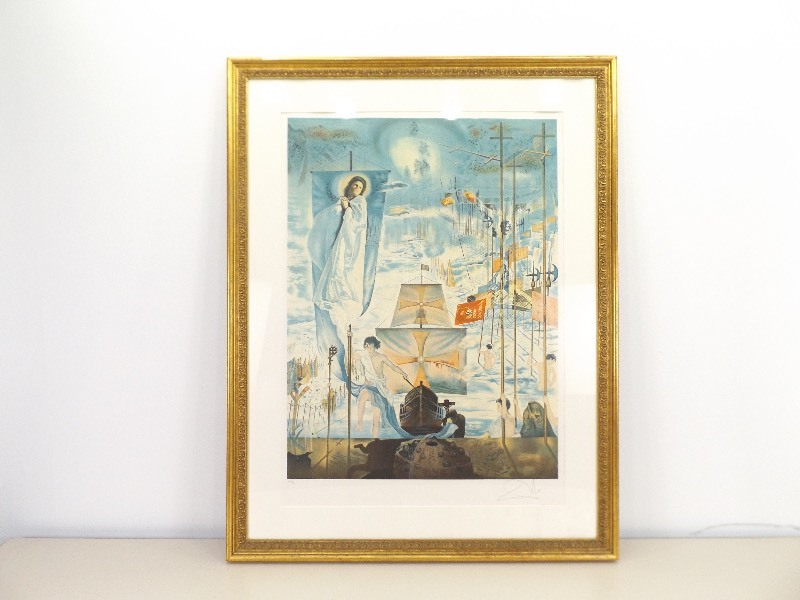 lot 1 image: Framed Penciled Signed and Numbered Salvador Dali Columbus Discovery of America