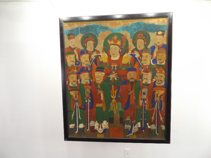 lot 6 image: Large Antique Oil on Board Asian God and Saint Painting