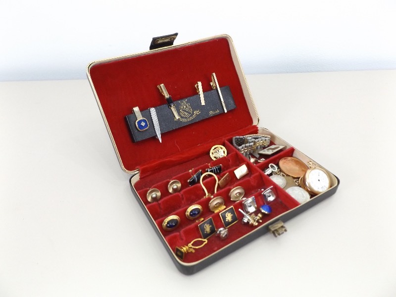 lot 7 image: Lot of Vintage Mens Jewelry, Waltham Pocket Watch, Cufflinks, etc.