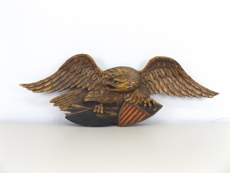 lot 12 image: LARGE American Eagle Wood Sculpture Wall Hanging