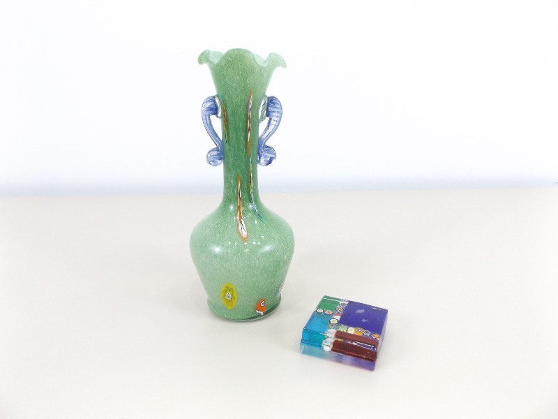 lot 46 image: Vintage Murano Italy Paper Weight, and Blown Glass Vase