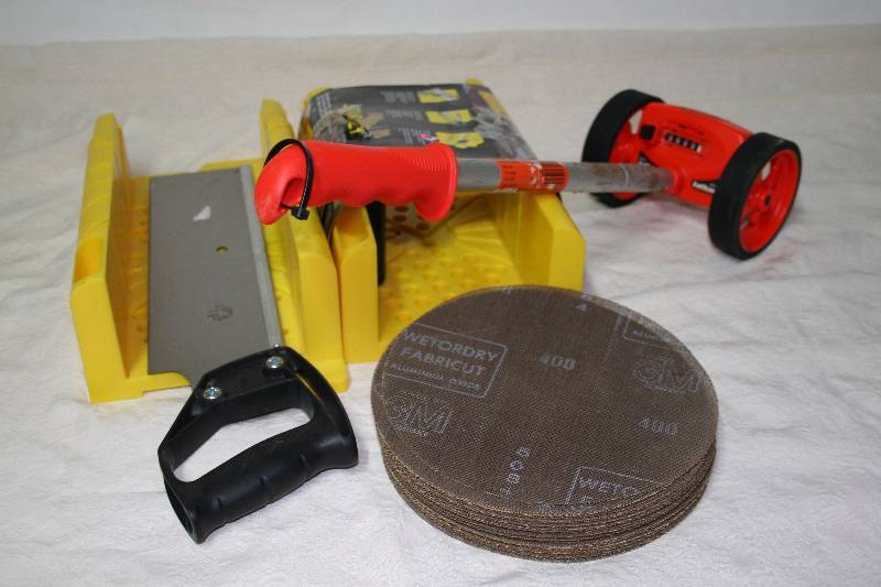 Miter Saw, Sanding Discs, and a Rolling Measure