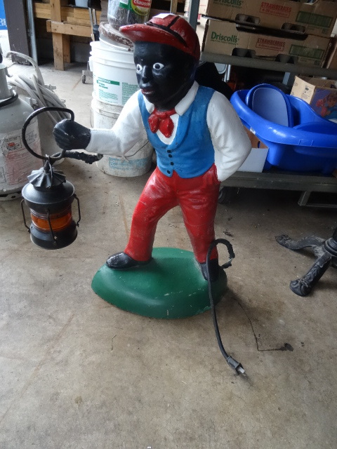 lot 1 image: Concrete Lawn Statue. Boy With Lantern.