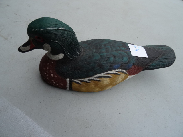 lot 24 image: Hand Crafted Wood Duck. Sharon G.