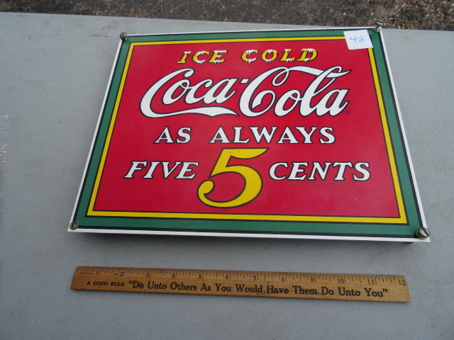 lot 42 image: Porcelain Coca Cola Sign  13 X 10.