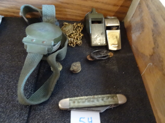 lot 54 image: US Army Compass, Whistles, Charm,
