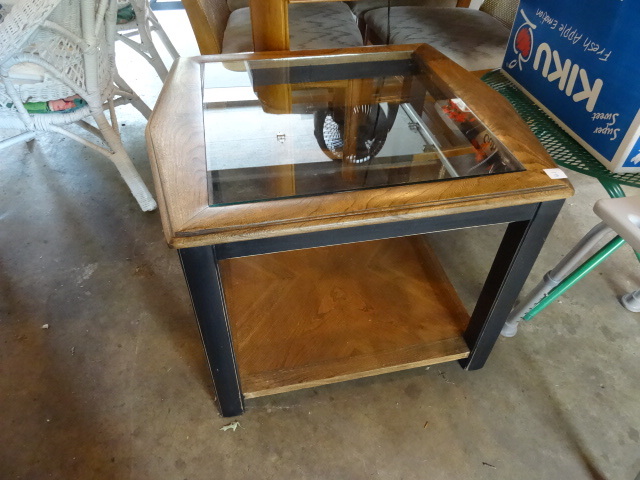 lot 61 image: Wood End Table With Glass Top 30 X 26 X 22