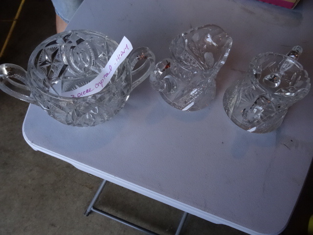 lot 192 image: 3 Piece Crystal Tea Set. Shot Glass Set,