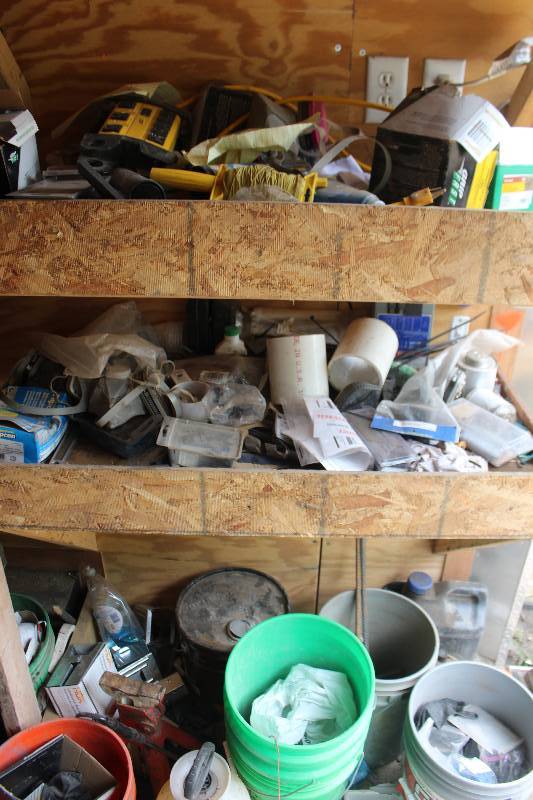 lot 43 image: Misc Parts, Buckets Includes Twine, Power Strips, Hardware, And More