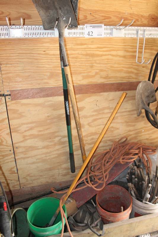lot 42 image: Shovels, Metal Poles, Plastic Buckets