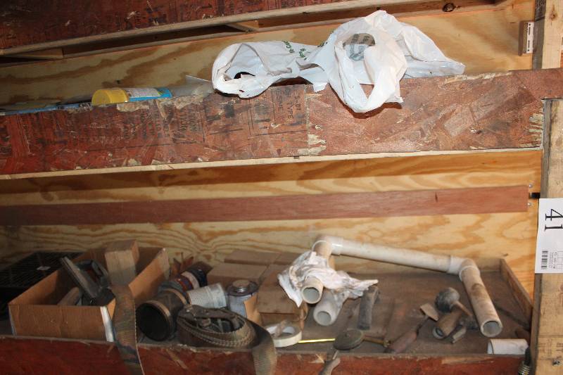 lot 41 image: Misc Parts Includes Warning Tape, Caulk, Hand Tools, And More