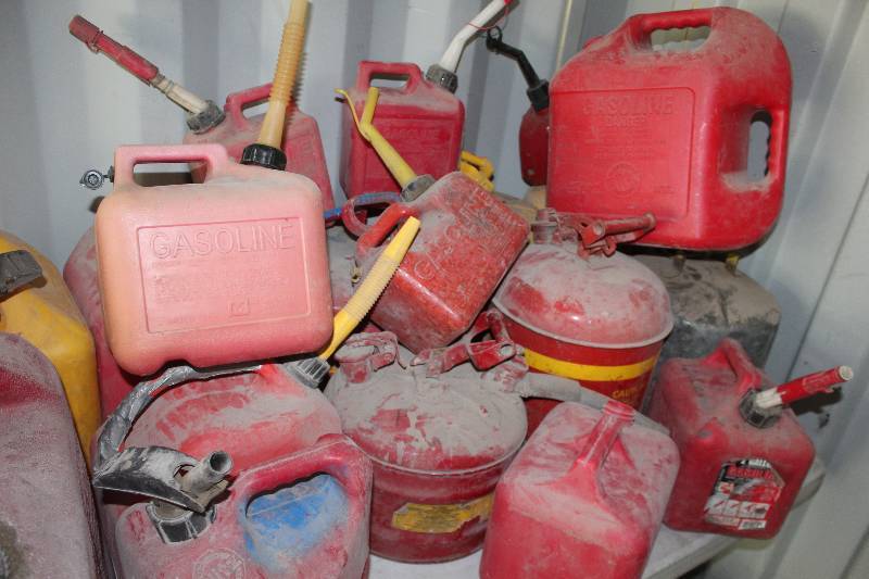 lot 244 image: Lot of (10) Red Plastic Gasoline Cans