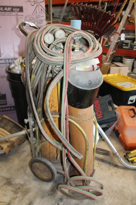 lot 62 image: Acetylene Oxygen Torch Tanks, Accessories