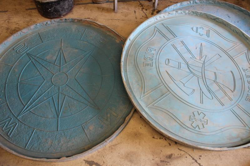 lot 261 image: Lot of (8) Concrete Molds - 2-48in. Fire Rescue & Compass Table, 3-Long, 3-Short