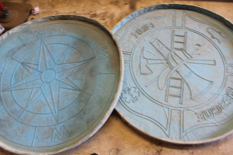 lot 266 image: Lot of (2) 48in. Fire, Compass Concrete Molds
