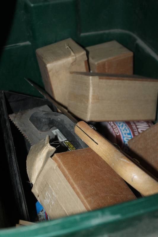 lot 285 image: Saw, Trowel, Nails, Bench Hardware
