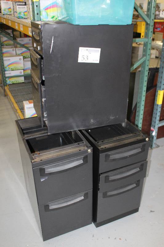 lot 53 image: Lot of (4) Office Furniture Includes 1) Desk Top AND 3) 2-Drawer Metal Personal File Cabinets