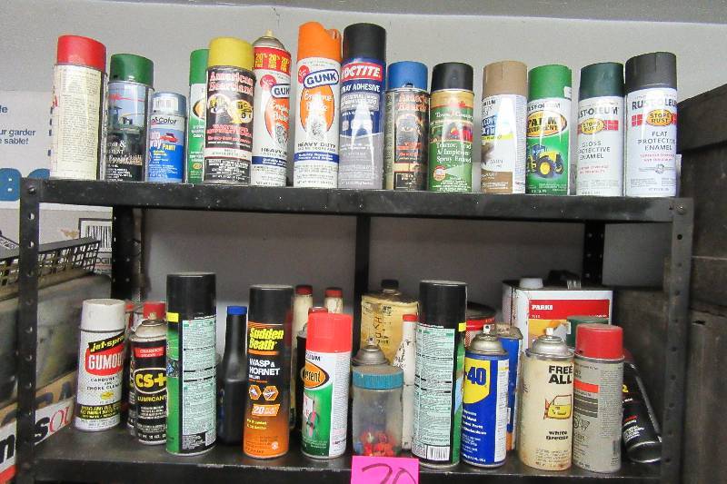 lot 20 image: Metal storage shelf and all liquid contents..