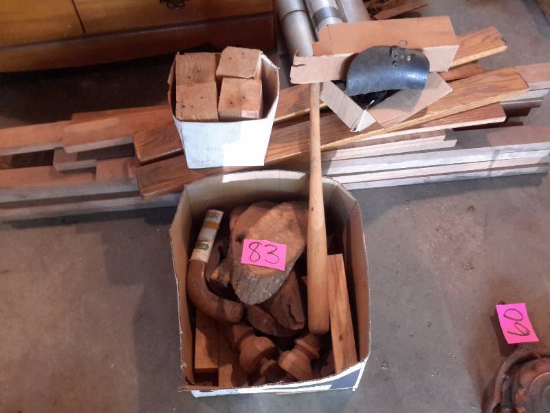 lot 83 image: Lot of hardwood flooring and Hardwood railing pieces